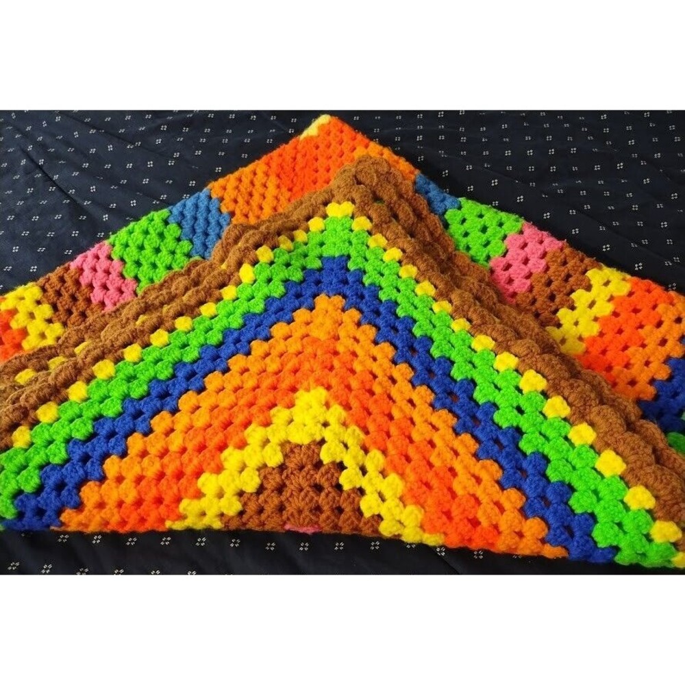 Vintage Granny square Afghan Blanket Throw Lap Handmade Multi Color 54"X54"